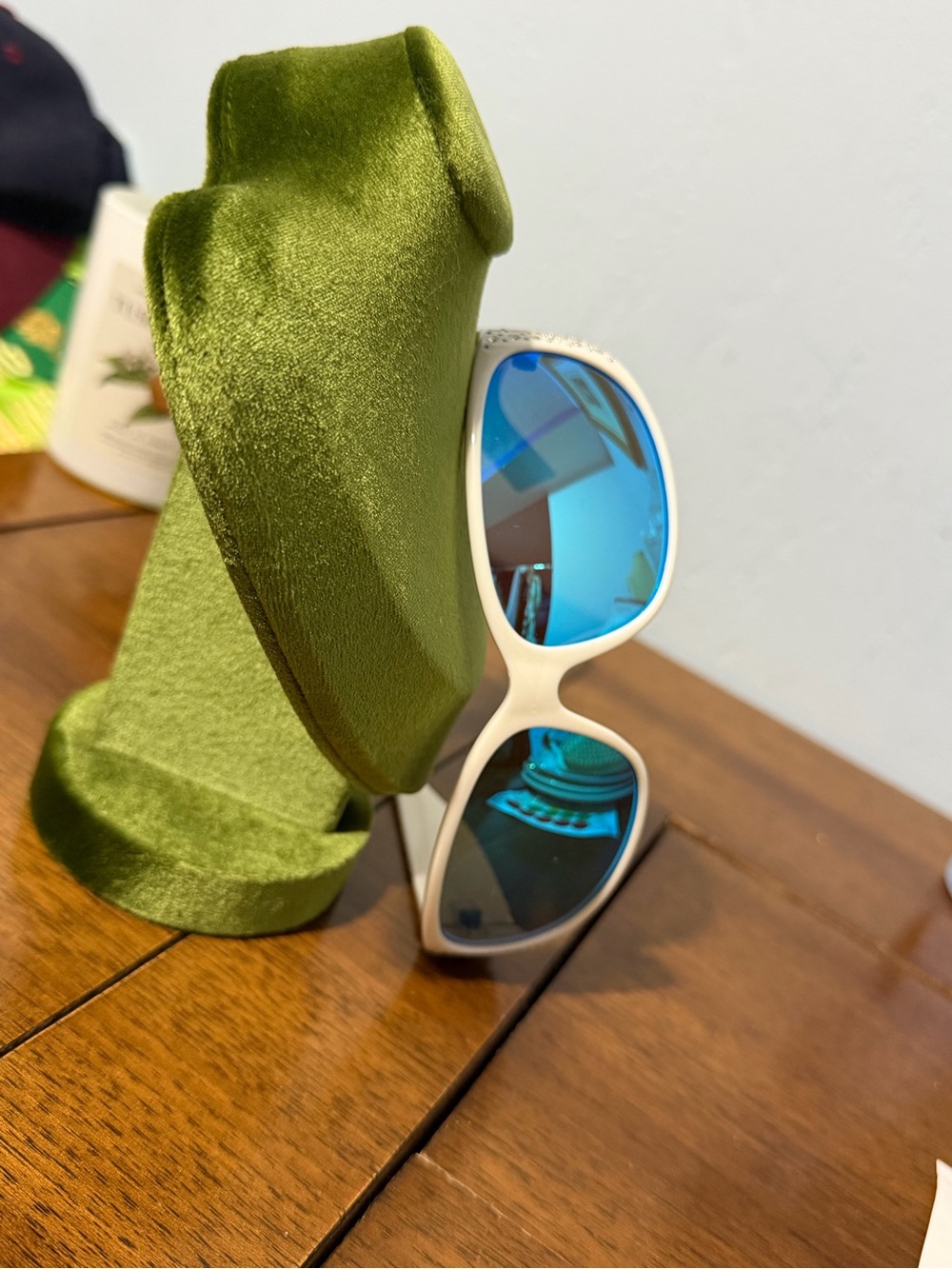 bebe White Frame Sunglasses with Blue Mirrored Lenses